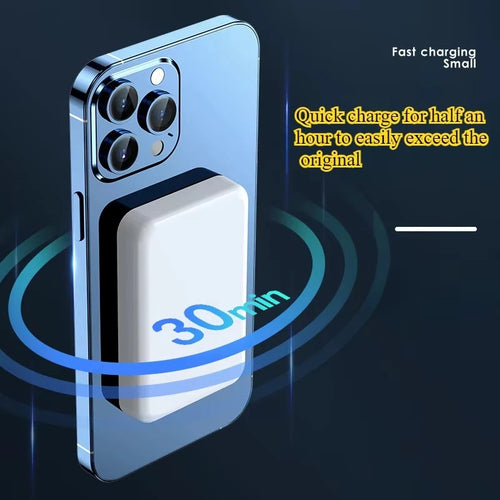 Magnetic power bank charging a phone wirelessly