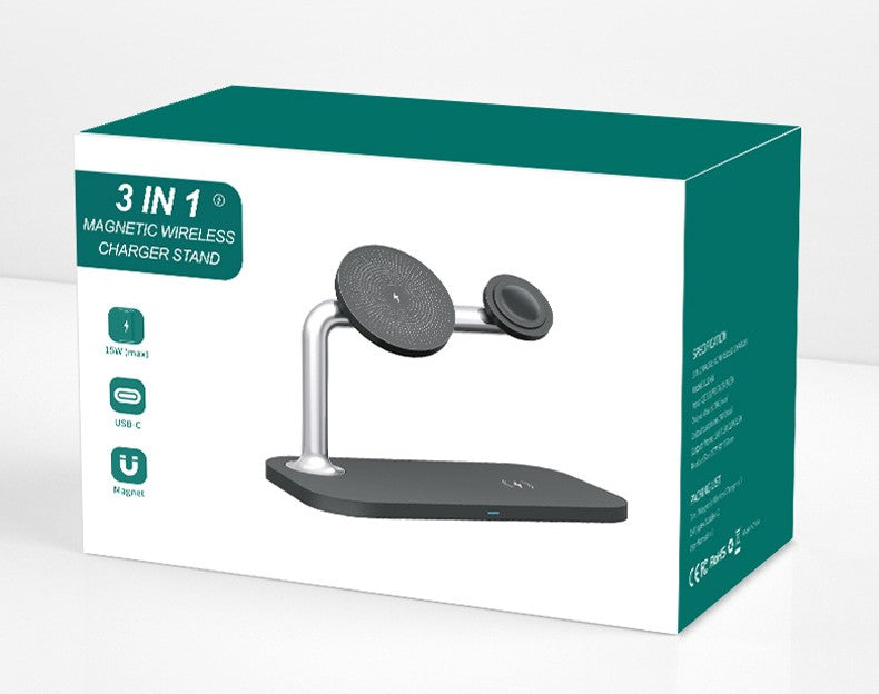Magnetic 3-in-1 wireless charging station close-up